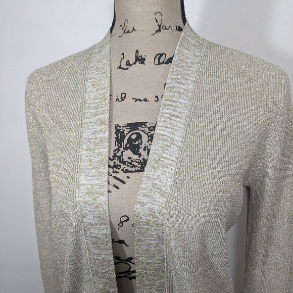 NWT Ann Taylor Shimmer Open Cardigan Sweater Tan Golden Festive XS - Picture 3 of 11